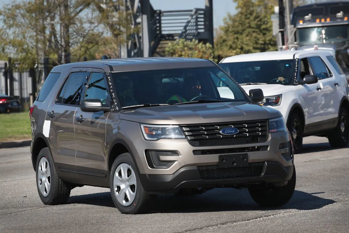 Ford Explorers leave Ford's Chicago assembly plant in Chicago, Ill., on Oct. 18, 2017. (Scott Olson/Getty Images)