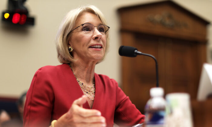 U.S. Secretary of Education Betsy DeVos testifies during a hearing before House Education and Labor Committee on Capitol Hill in Washington on  Dec. 12, 2019. (Alex Wong/Getty Images)