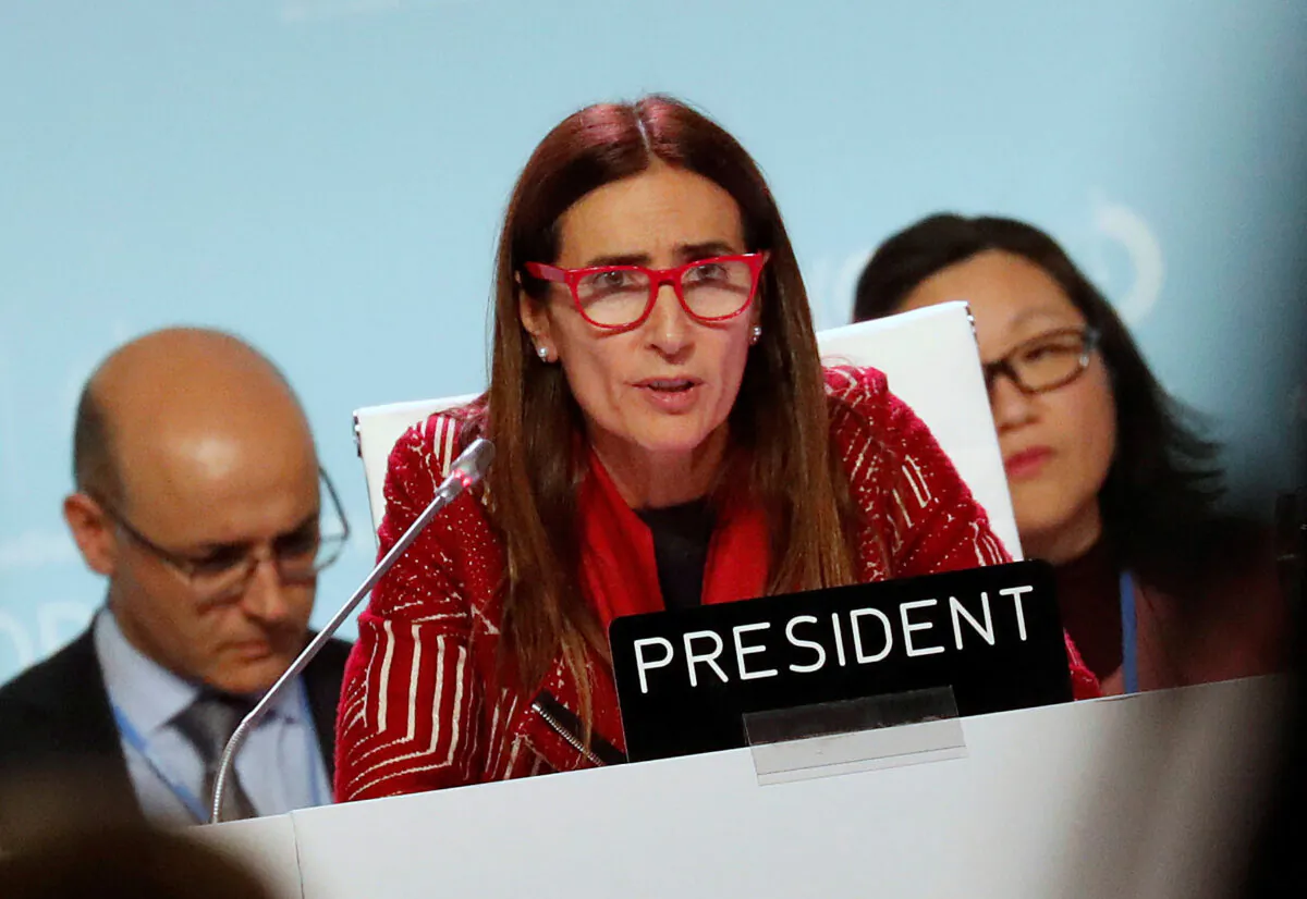 Carolina Schmidt, COP25 President and Chile's Minister of Environment, speaks at the U.N. Climate Change Conference (COP25) in Madrid, Spain, on Dec. 15, 2019. (Reuters/Nacho Doce)