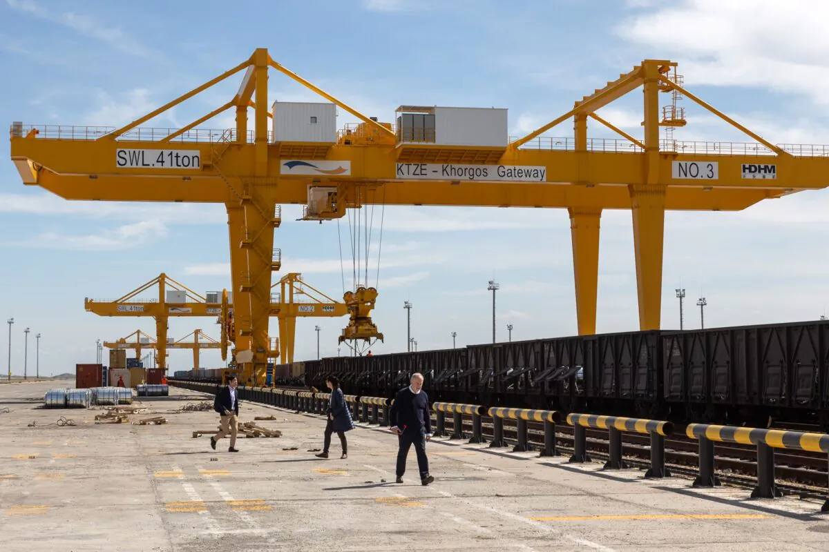 The KTZE-Khorgos Gateway Dry port, a logistics hub on the Kazakh side of the Kazakhstan-Chinese border, on April 15, 2019. (Abduaziz Madyarov/AFP via Getty Images)