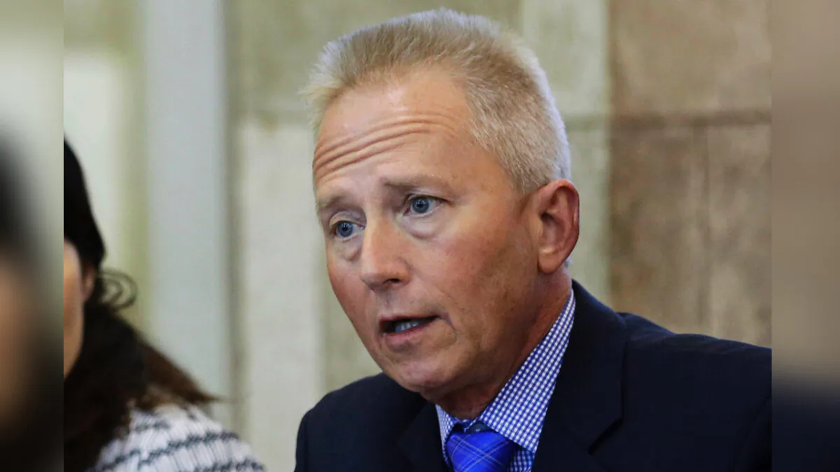 Then state Sen. Jeff Van Drew speaks at a Senate Budget and Appropriations Committee meeting in Trenton, N.J., on Jan. 14, 2016. (Mel Evans/AP Photo)