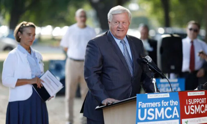 Chairman of the House Agriculture Committee Rep. Collin Peterson (D-Minn.) delivers remarks during a rally for the passage of the USMCA trade agreement, in Washington on Sept. 12, 2019. (Tom Brenner/Getty Images)