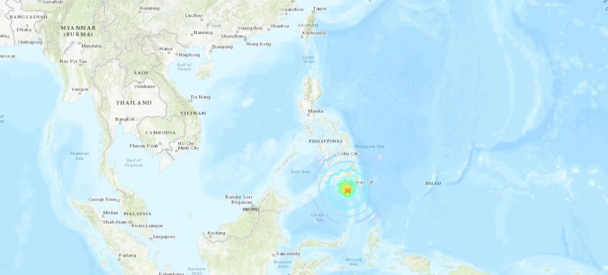A powerful magnitude 6.9 earthquake in the southern Philippines killed three people and triggered the collapse of a three-story building, it was reported. (USGS)