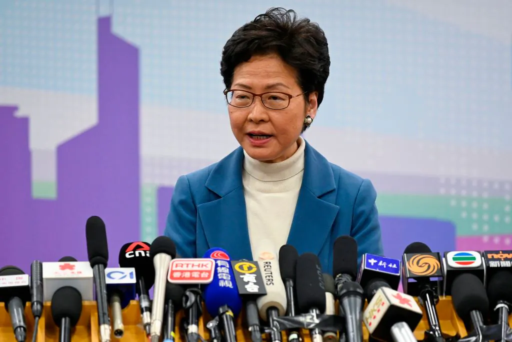 Hong Kong leader Carrie Lam attends a press conference in Beijing on Dec. 16, 2019. (Wang Zhao/AFP via Getty Images)