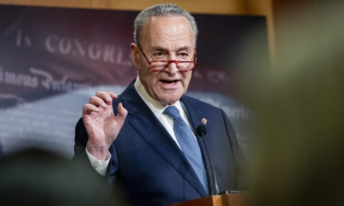 Senate Minority Leader Chuck Schumer (D-N.Y.) holds a press conference at the U.S. Capitol in Washington on Dec. 16, 2019. (Samuel Corum/Getty Images)