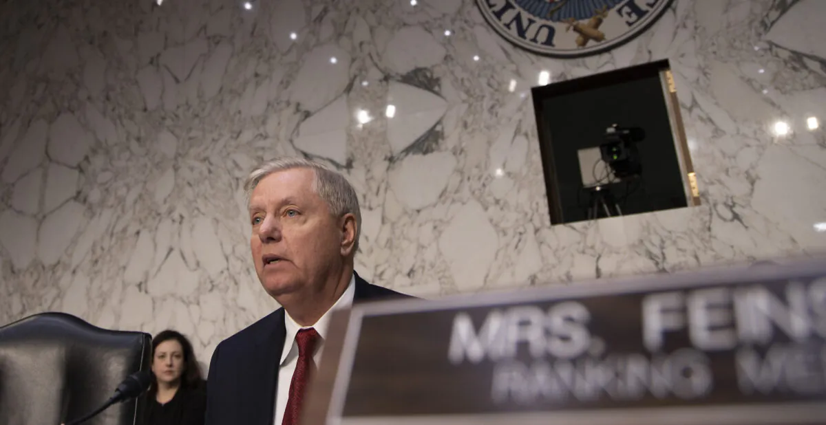 Senate Judiciary Committee Chairman Lindsey Graham (R-SC) watches as Michael Horowitz, inspector general for the Justice Department, testifies before the Senate Judiciary Committee in the Hart Senate Office Building in Washington, on Dec. 11, 2019. (Tasos Katopodis/Getty Images)