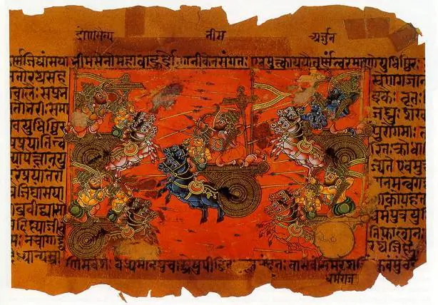 Manuscript illustration of the Battle of Kurukshetra. Kurukshetra is a city in the north Indian state of Haryana and is the setting of the Hindu epic poem the "Mahabharata." (Public Domain)