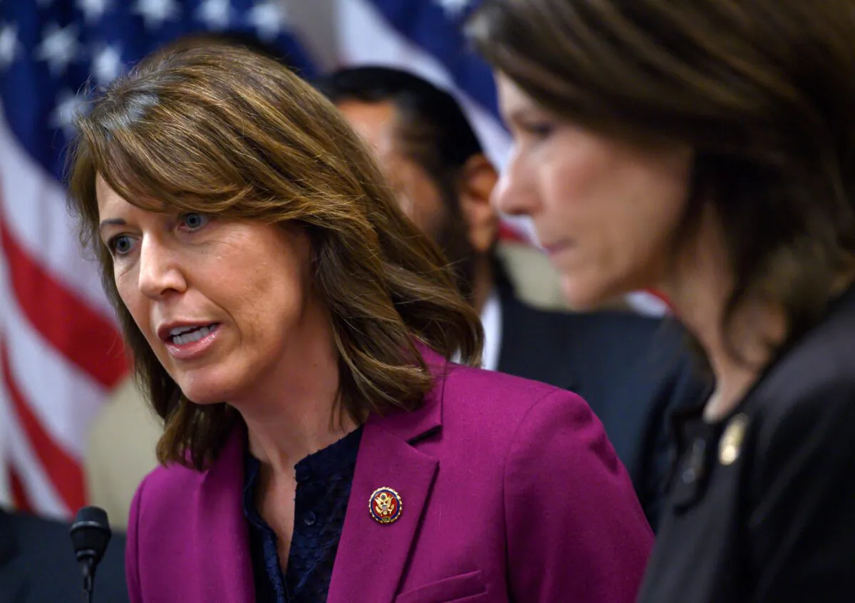 Rep. Cindy Axne (D-Iowa) speaks in Washington in a Jan. 24, 2019, file photograph. (Andrew Caballero-Reynolds/AFP via Getty Images)