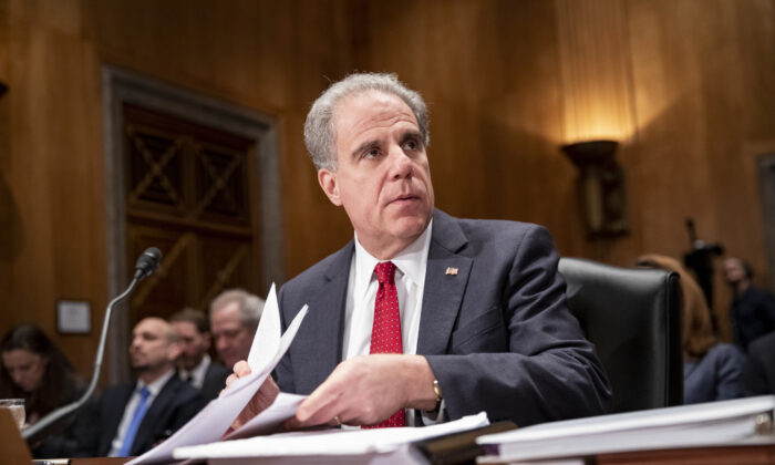 Department of Justice Inspector General Michael Horowitz prepares to testify in a Senate Committee On Homeland Security And Governmental Affairs hearing on Dec. 18, 2019. (Samuel Corum/Getty Images)