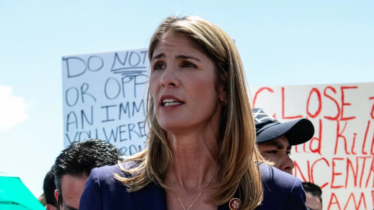 Rep. Lori Trahan (D-Mass.) addresses the media after touring the Clint, Texas Border Patrol Facility housing children in Clint, Texas on July 1, 2019. (Christ Chavez/Getty Images)