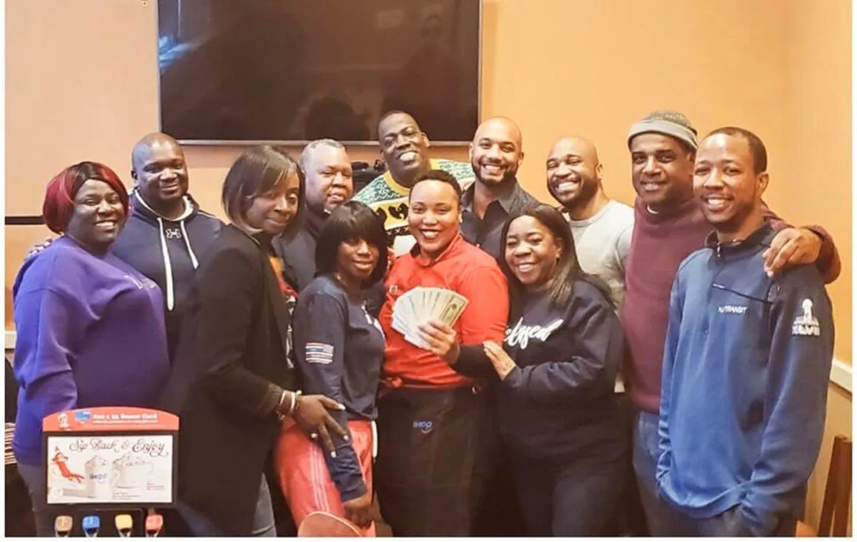 Zellie Thomas (L) and a group of his friends at an IHOP restaurant in Paterson, N.J., on Dec. 14, 2019. (Courtesy of Zellie Thomas)