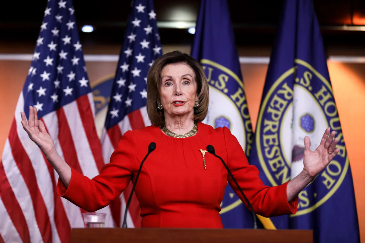 House Speaker Nancy Pelosi (D-Cali.) speaks to media at the Capitol in Washington on Dec. 19, 2019. (Charlotte Cuthbertson/The Epoch Times)