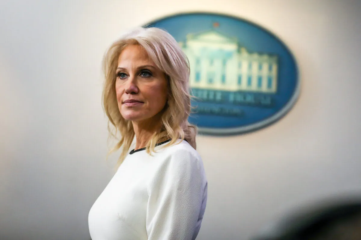 Kellyanne Conway, counselor to the president, speaks to media at the White House in Washington on Dec. 18, 2019. (Charlotte Cuthbertson/The Epoch Times)