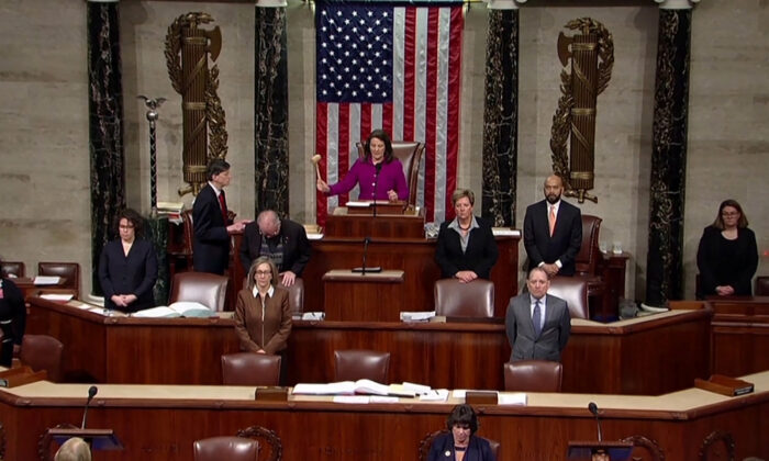 Rep. Diana Degette, member presiding over the U.S. House of Representatives, pounds the gavel to open the session to discuss rules ahead a vote on two articles of impeachment against U.S. President Donald Trump on Capitol Hill in Washington, in a still image from video on Dec. 18, 2019. (House TV via Reuters)