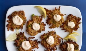 Lacy Squash Latkes With Roasted Garlic Aioli