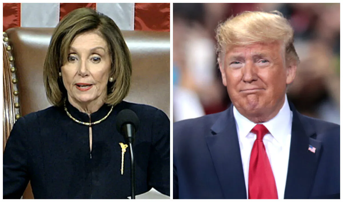 (L) House Speaker Nancy Pelosi (D-Calif.) in a file photo. (House Television via AP); President Donald Trump in a file photo. (Scott Olson/Getty Images)