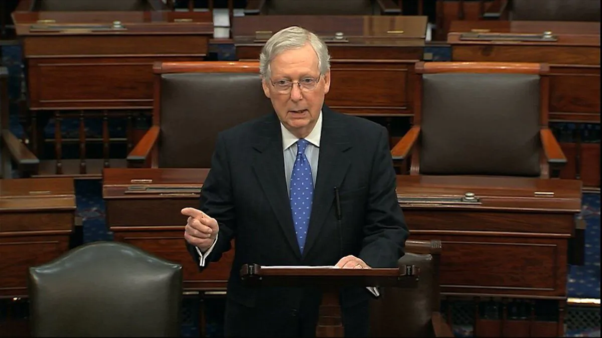 Senate Majority Leader Mitch McConnell (R-Ky.), speaks on the Senate floor, at the Capitol in Washington, on Dec. 19, 2019. (Senate TV via AP)