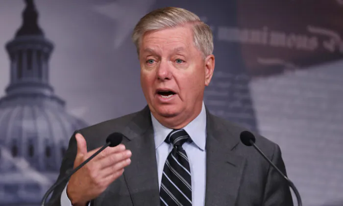 Senate Judiciary Chairman Lindsey Graham (R-S.C.) holds a press conference at the U.S. Capitol in Washington on Dec. 9, 2019. (Chip Somodevilla/Getty Images)