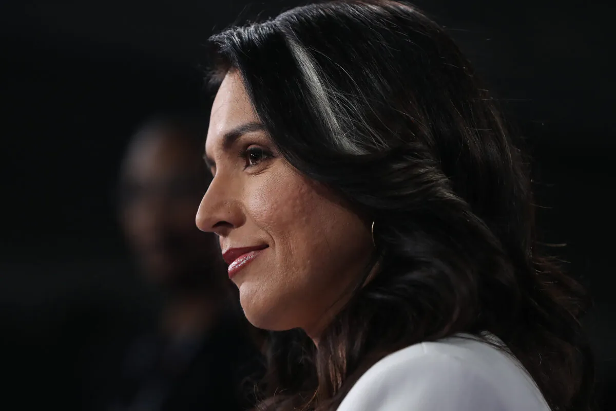 Rep. Tulsi Gabbard (D-Hawaii) speaks to reporters in Atlanta, Georgia, after the Democratic presidential debate on Nov. 20, 2019. (Joe Raedle/Getty Images)