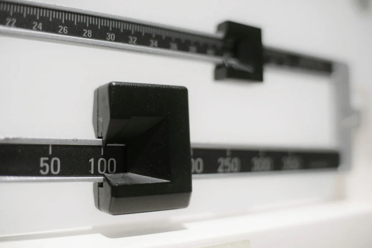 A beam scale in New York on April 3, 2018. A report released on Wednesday, Dec. 18, 2019, states nearly half of American adults will be obese within a decade and one-quarter will be severely so. (Patrick Sison/AP)