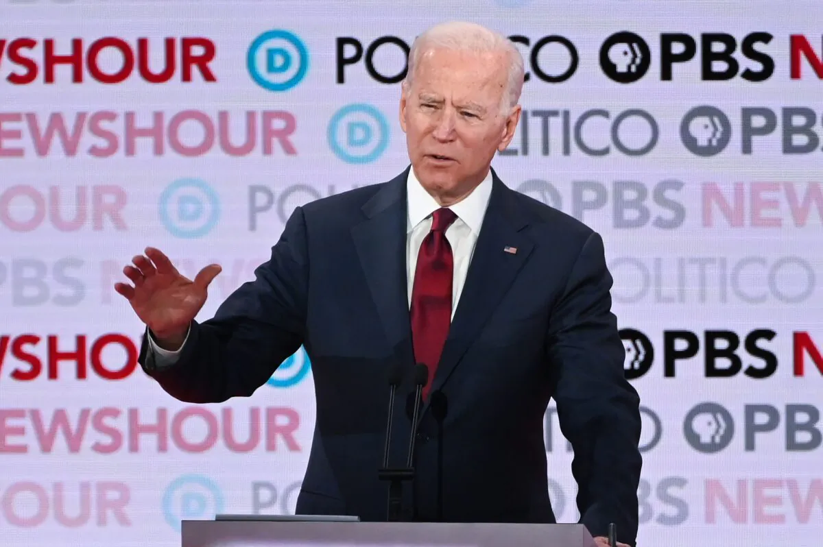 Democratic presidential hopeful former Vice President Joe Biden speaks during the sixth Democratic primary debate of the 2020 presidential campaign season at Loyola Marymount University in Los Angeles, Calif., on Dec. 19, 2019. (Robyn Beck/AFP via Getty Images)
