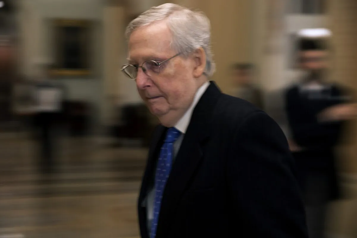 Senate Majority Leader Mitch McConnell (R-Ky.) walks from his office to the Senate chamber at the U.S. Captiol in Washington on Dec. 19, 2019. (Chip Somodevilla/Getty Images)