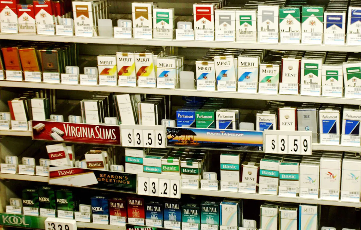 Various packs of cigarettes are shown on a shelf at a Safeway store on Capitol Hill in Washington on Nov. 20, 2002. (Mark Wilson/Getty Images)