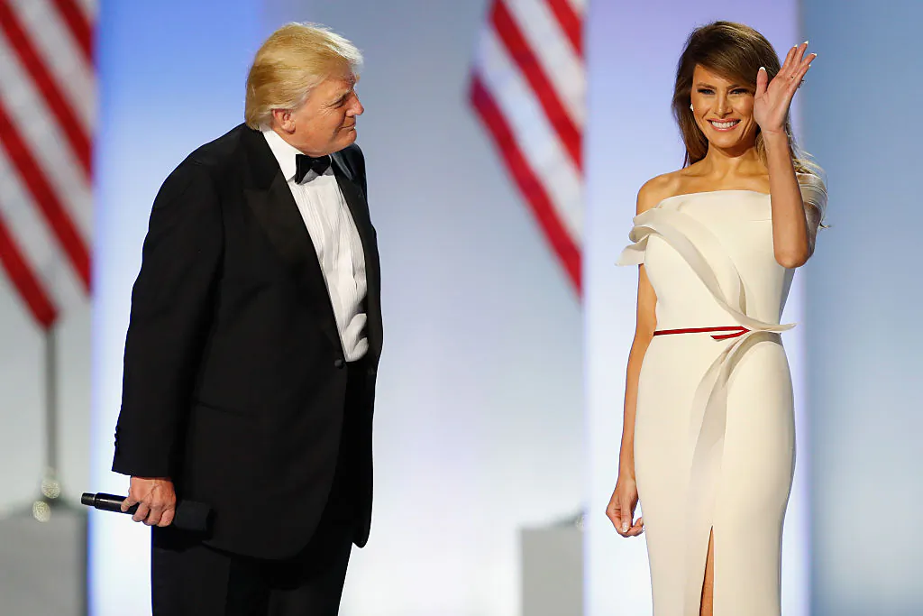 President Donald Trump introduces First Lady Melania Trump at the Freedom Inaugural Ball at the Washington Convention Center in Washington on Jan. 20, 2017.  (Aaron P. Bernstein/Getty Images)