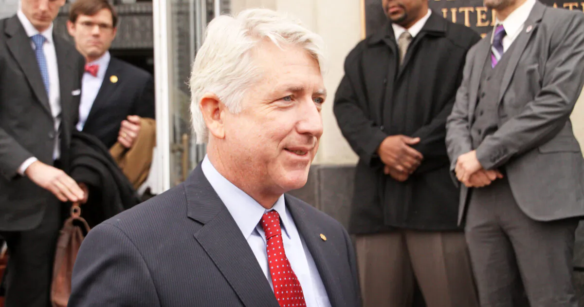 Virginia Attorney General Mark Herring leaves the Walter E. Hoffman U.S. Courthouse in Norfolk, Va., on Feb. 4, 2014. (Jay Paul/Getty Images)
