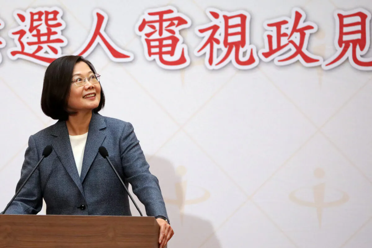 Taiwan President Tsai Ing-wen talks to the media after the second live policy address ahead of January's election in Taipei, Taiwan on Dec. 25, 2019. (Ann Wang/Reuters)