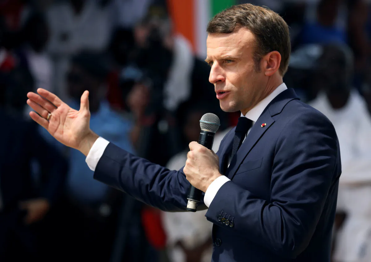 France's President Emmanuel Macron speaks during the inauguration of the Agora win win in Koumassi, Abidjan, Ivory Coast Dec. 21, 2019. (Luc Gnago/Reuters)