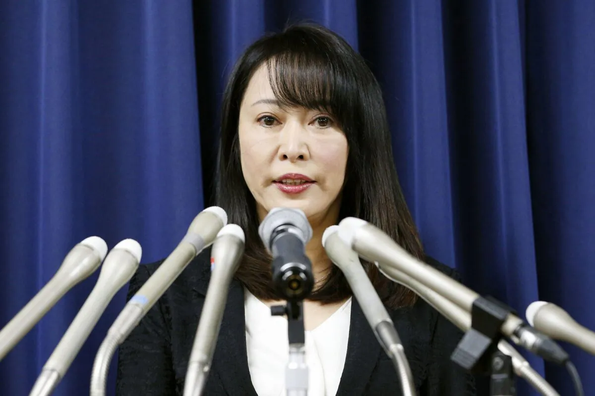 Japan's Minister of Justice Masako Mori speaks at a press conference on the execution of a convict in Tokyo on Dec. 26, 2019. (Kyodo News via AP)