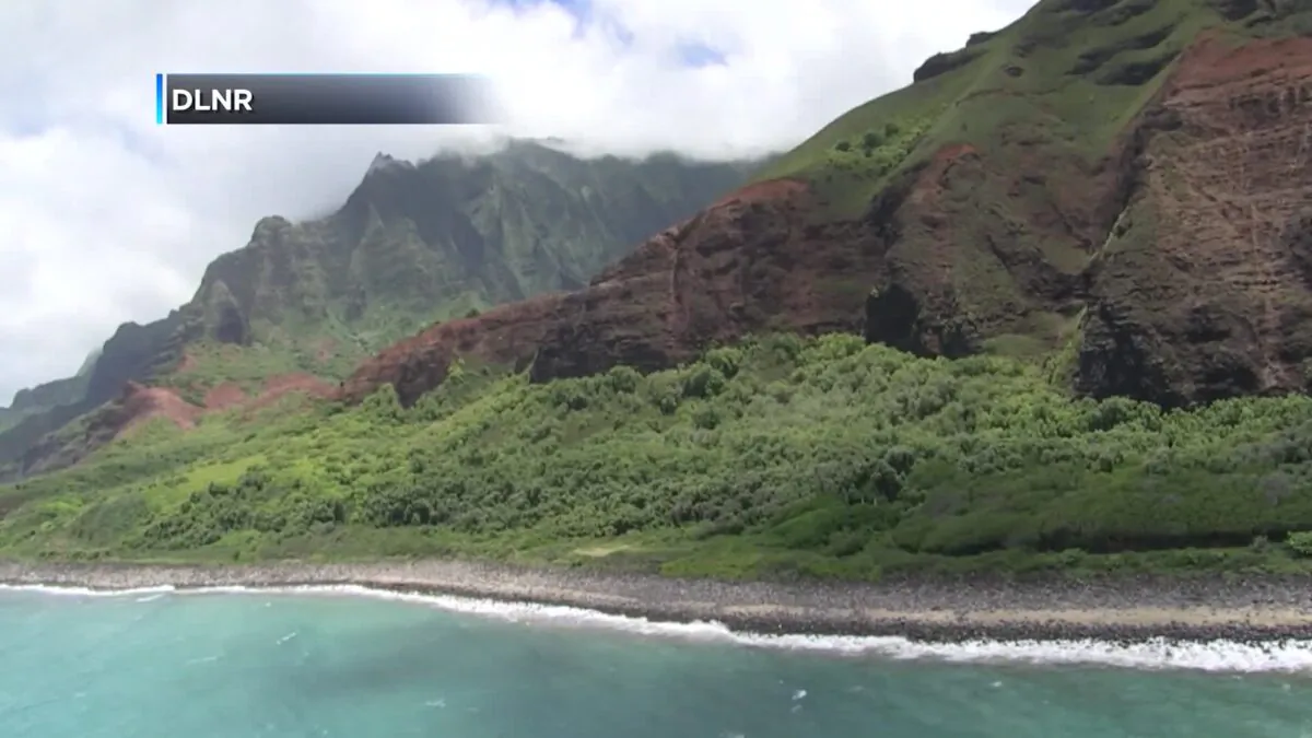 Coast Guard crews are searching by air and in the water for an overdue helicopter with seven people onboard that failed to return from a tour off Kauai's Na Pali coast. (Courtesy of Hawaii DLNR)