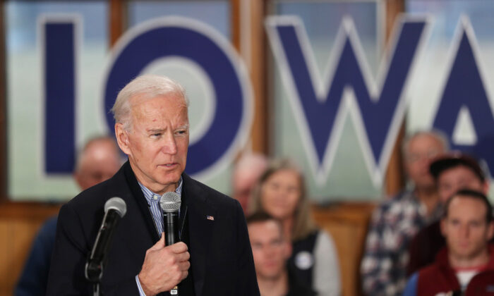 Democratic presidential candidate, former Vice President Joe Biden makes a campaign stop at Tipton High School in Tipton, Iowa, on Dec. 28, 2019. (Joe Raedle/Getty Images)