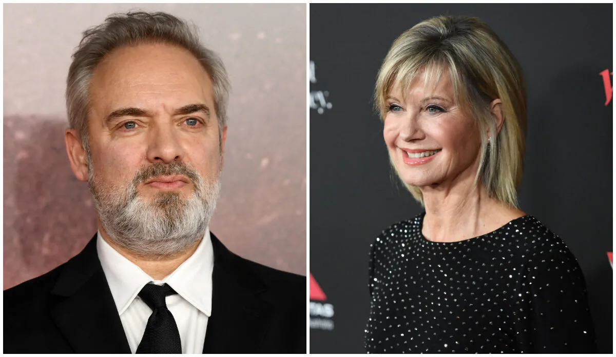 L-Director Sam Mendes in London, England, on Dec. 04, 2019. (Gareth Cattermole/Getty Images); R-Presenter Olivia Newton-John, in LA, California, Jan. 27, 2018. (Robyn Beck/AFP via Getty Images) 