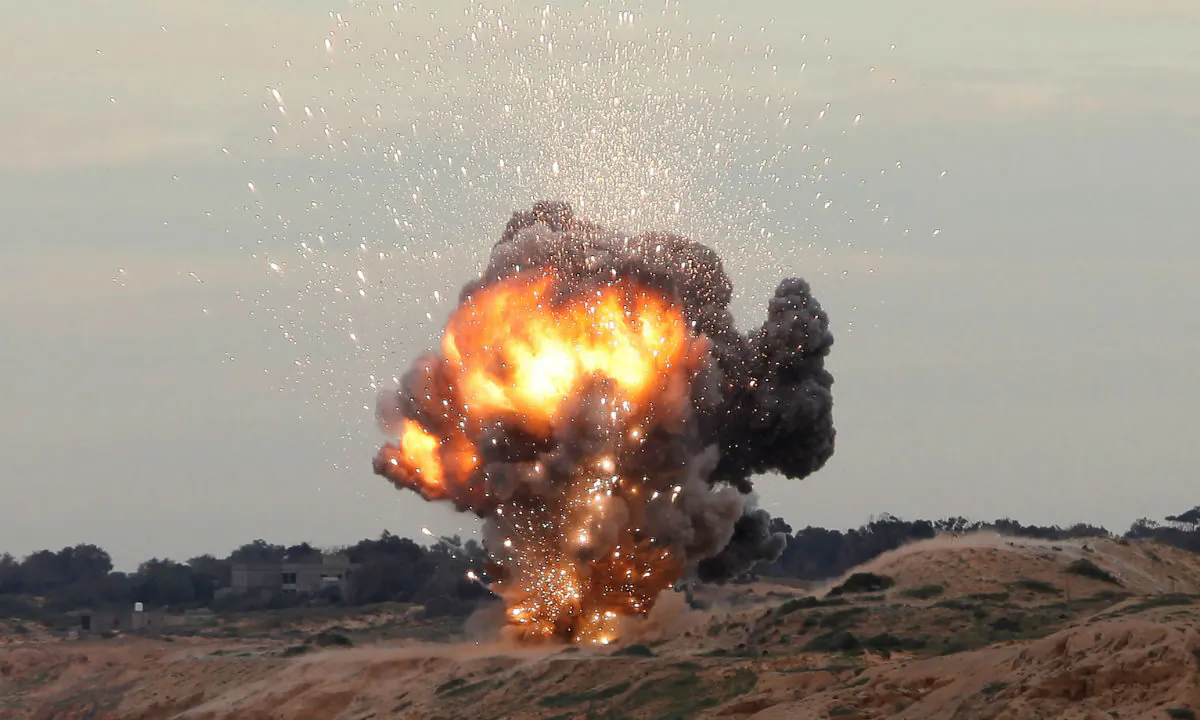 A Man-Portable Air Defense Systems missile is detonated along the shore facing the firing range, east of the Libyan capital of Tripoli, on Dec. 11, 2011. (Ismail Zitouny/Reuters)