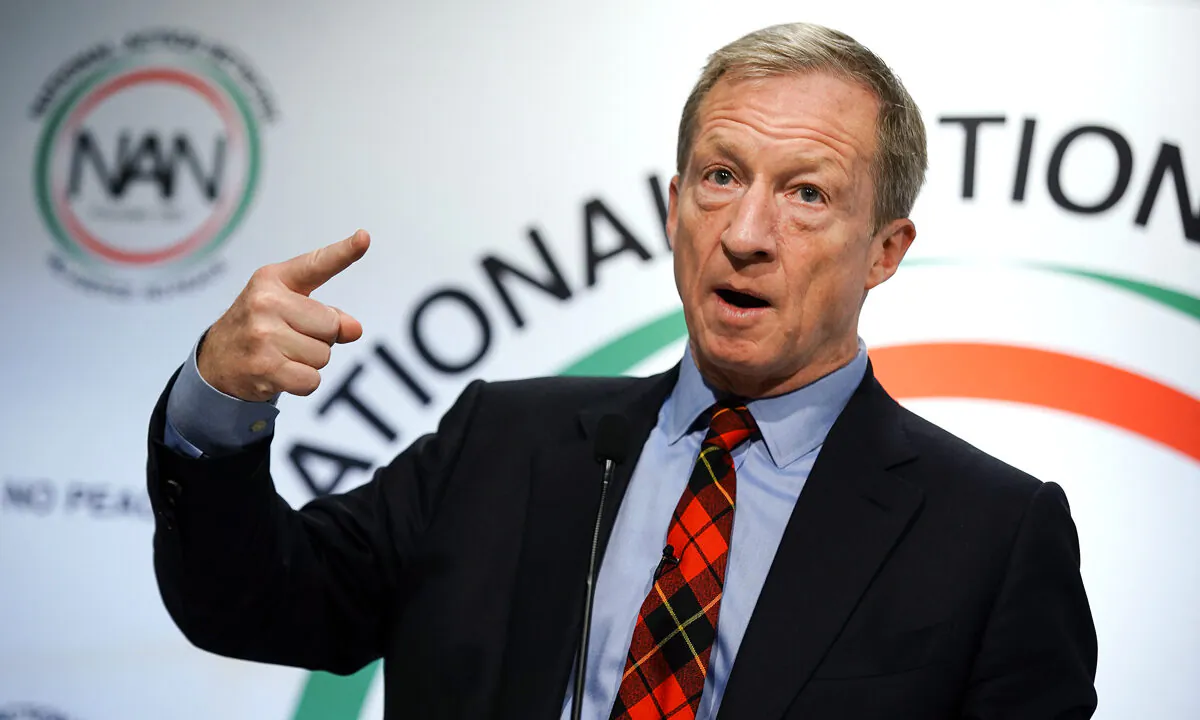 Tom Steyer speaks at the National Action Network's Southeast Regional Conference in Atlanta on Nov. 21, 2019. Steyer was then a Democratic presidential candidate. (Elijah Nouvelage/Getty Images)