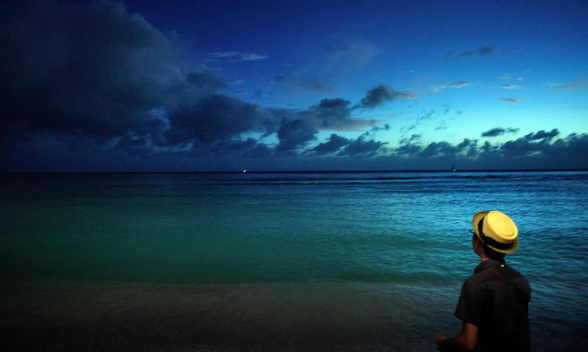 A man looks out over Waikiki Bay during dusk in Honolulu, Hawaii, on Dec. 19, 2015. Brendan Smialowski/AFP via Getty Images