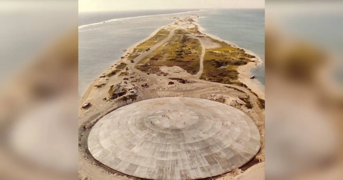 The concrete dome on Runit Island, Enewetak Atoll, in a file photo. (U.S. Defense Special Weapons Agency/Public Domain/Wikimedia Commons)
