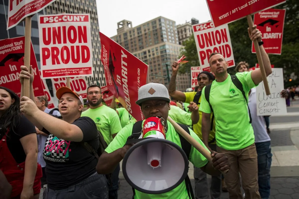 Union activists and supporters rally against the Supreme Court's ruling in the Janus v. AFSCME case, in Foley Square in Lower Manhattan in New York City on June 27, 2018. (Drew Angerer/Getty Images)
