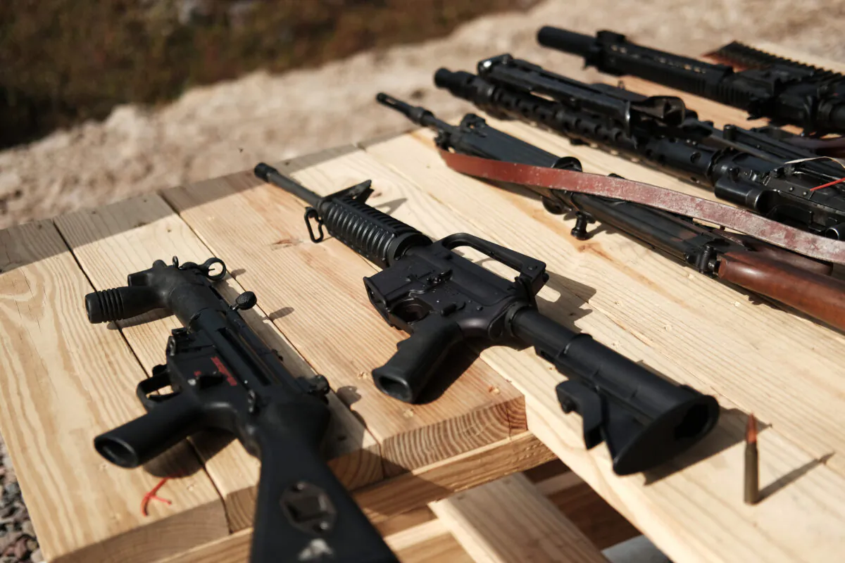 Rifles are displayed on a table at a shooting range during the “Rod of Iron Freedom Festival” on Oct. 12, 2019 in Greeley, Pennsylvania. (Spencer Platt/Getty Images)