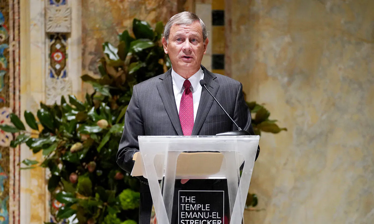 U.S. Chief Justice John G. Roberts, Jr. speaks onstage during A Conversation With Chief Justice of the United States John G. Roberts, Jr. at Temple Emanu-El in New York City on Sept. 24, 2019. (Cindy Ord/Getty Images for The Temple Emanu-El Streicker Center)