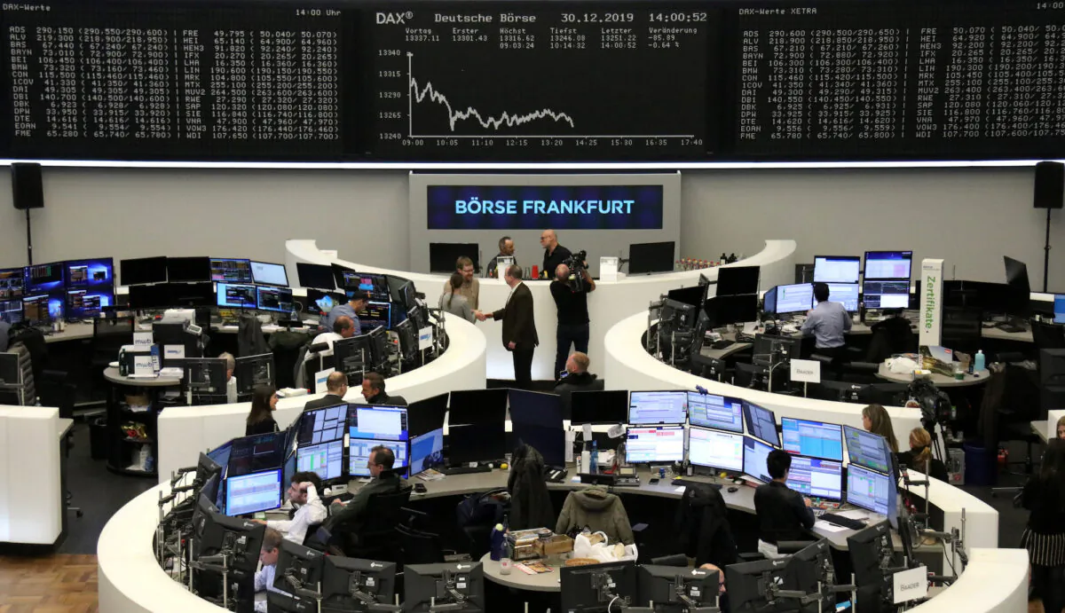 The German share price index DAX graph is pictured at the stock exchange in Frankfurt, Germany, on Dec. 30, 2019. (Reuters)