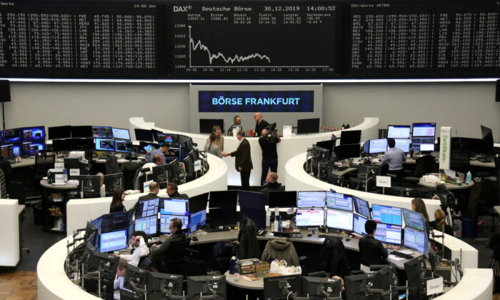 The German share price index DAX graph is pictured at the stock exchange in Frankfurt, Germany, on Dec. 30, 2019. (Reuters)