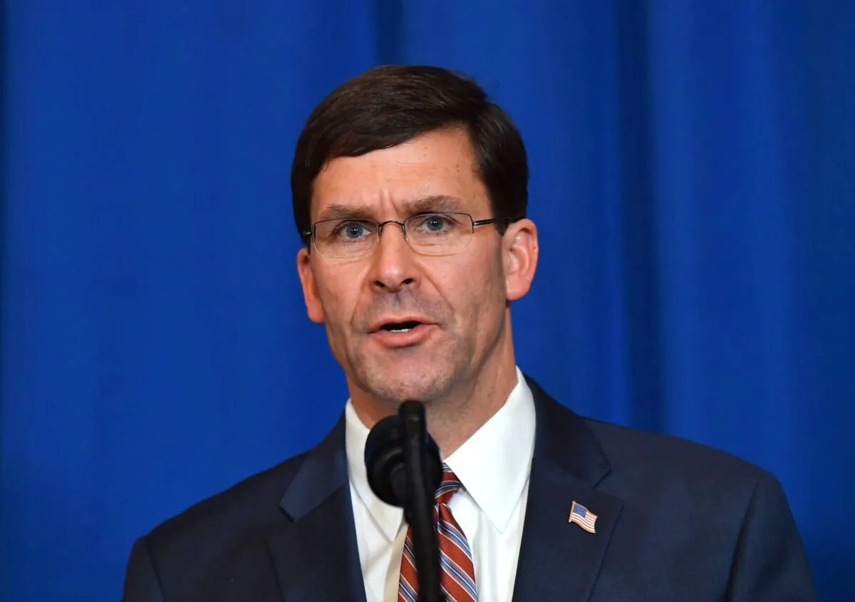 U.S. Secretary of Defense Mark Esper speaks onstage during a briefing in Mar a Lago, Palm Beach, Florida on Dec. 29, 2019. (Nicholas Kamm/AFP via Getty Images)