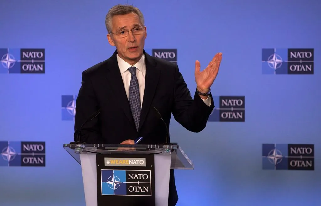NATO secretary general Jens Stoltenberg speaks during a media conference after a meeting at NATO headquarters in Brussels on Jan. 6, 2020. (The Canadian Press/AP/Virginia Mayo)