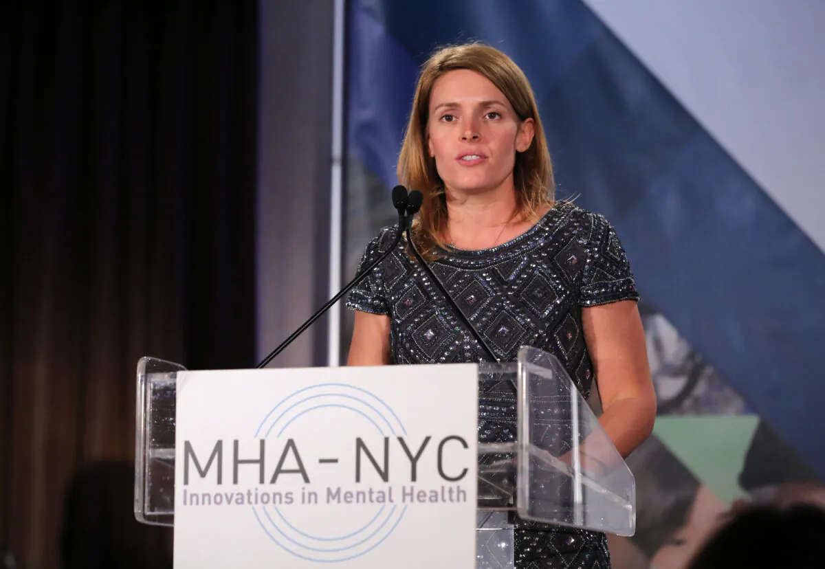 Amy Kennedy, education director of the Kennedy Forum, and wife of Patrick J. Kennedy, honoree, advocate, and former U.S. Representative from Rhode Island , speaks on stage at 2016 Many Faces Of Mental Health Gala at The Pierre Hotel in New York City on April 12, 2016. (Jemal Countess/Getty Images)