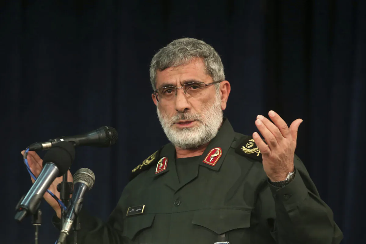 Gen. Esmail Qaani speaks in a meeting in Tehran, Iran on Nov. 5, 2016. (Mohammad Ali Marizad/Tasnim News Agency via AP)