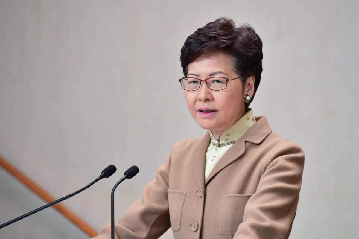 Hong Kong leader Carrie Lam speaks during her weekly press conference in Hong Kong on Jan. 7, 2020. (Bill Cox/The Epoch Times)