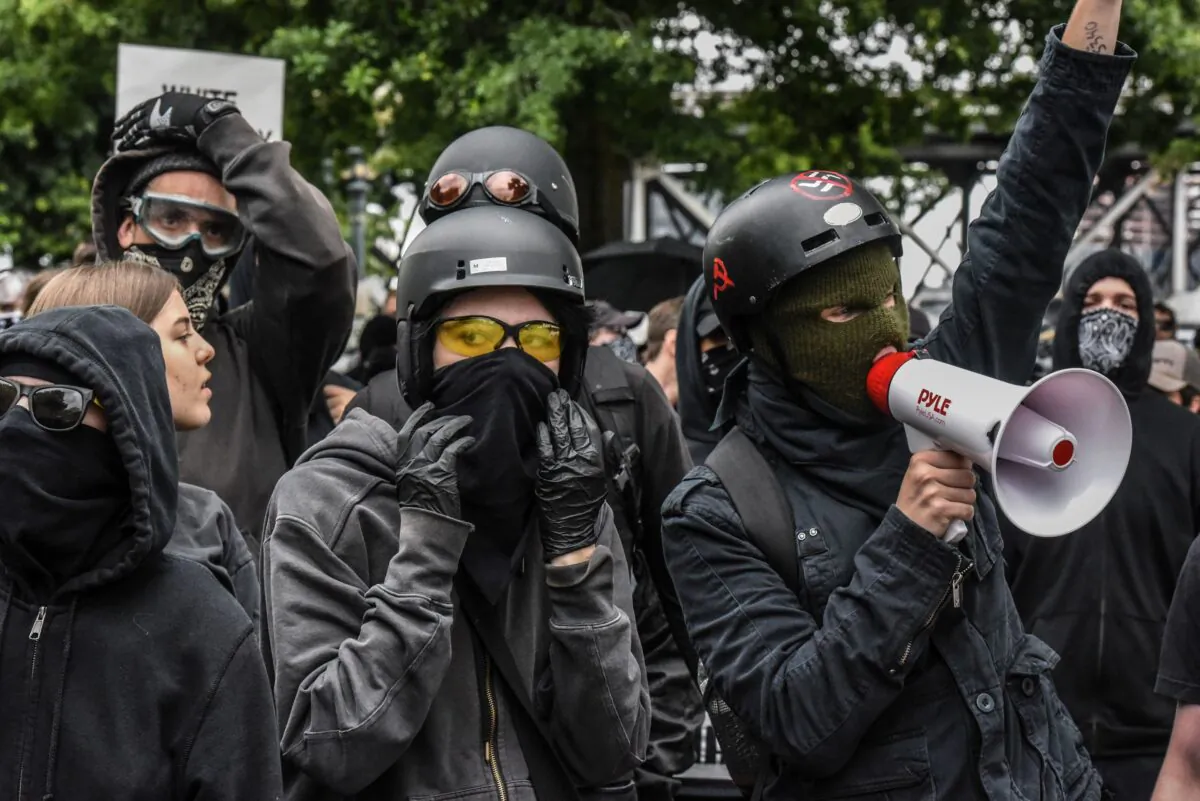 Antifa members gather at a rally in Portland, Oregon, on Aug. 17, 2019. (Stephanie Keith/Getty Images)